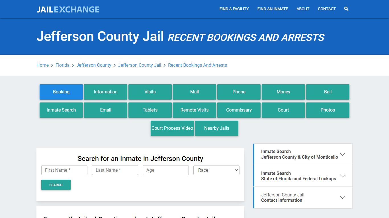 Jefferson County Jail FL Recent Arrests and Bookings