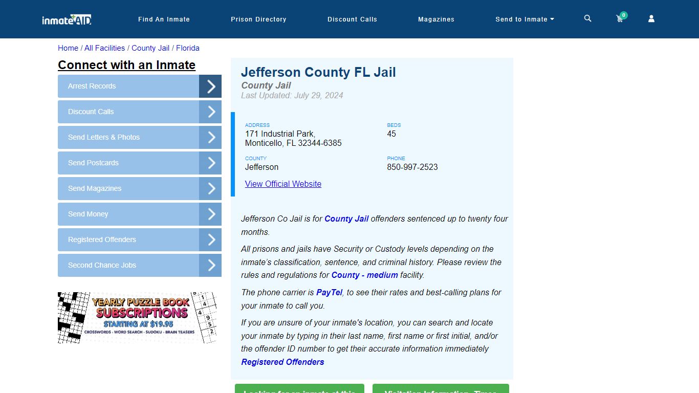 Jefferson County FL Jail - Inmate Locator